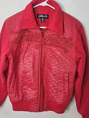 Pelle Pelle VINTAGE Red Quilted Stud-Accent Bomber Jacket Size XS